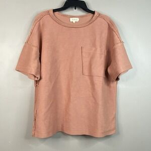 Listicle T-Shirt Top Texture Exposed‎ Seam Knit Short Sleeve Women Size M Boxy